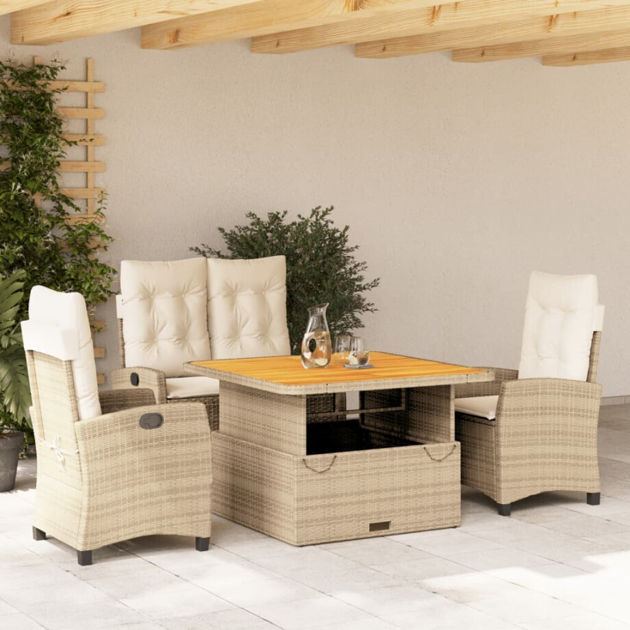 vidaXL 4-delige Tuinset met kussens poly rattan beige afbeelding 1