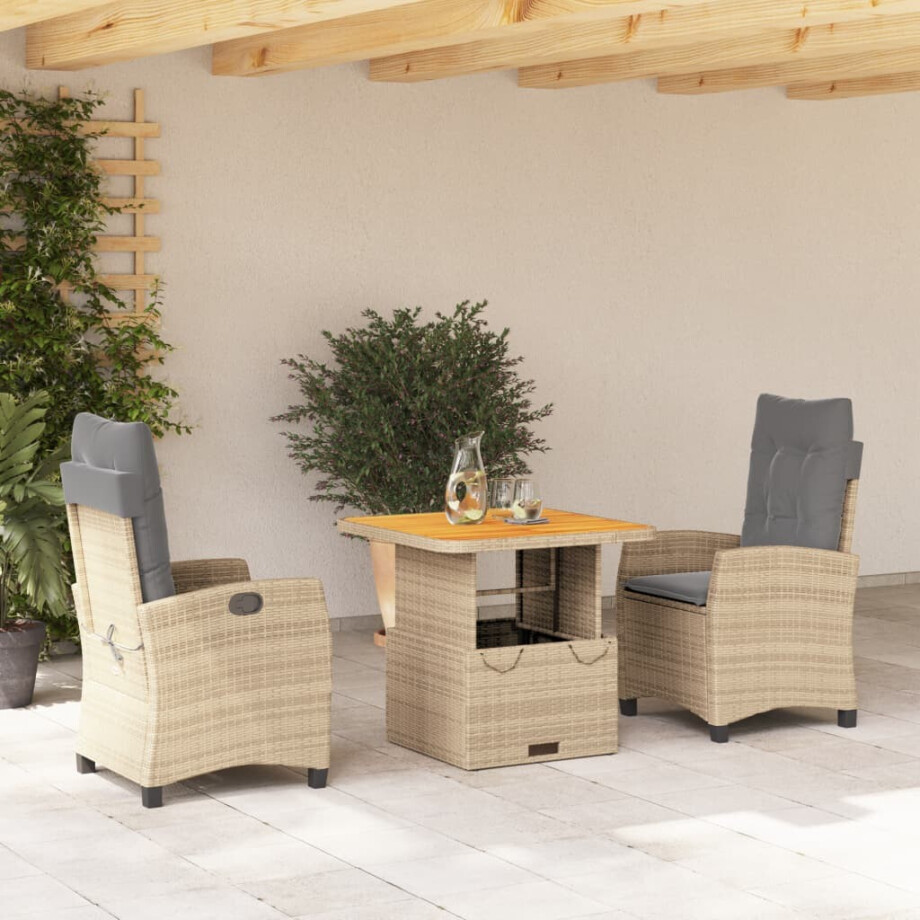 vidaXL 3-delige Tuinset met kussens poly rattan beige vidaXL 3-delige Tuinset met kussens poly rattan beige afbeelding 1