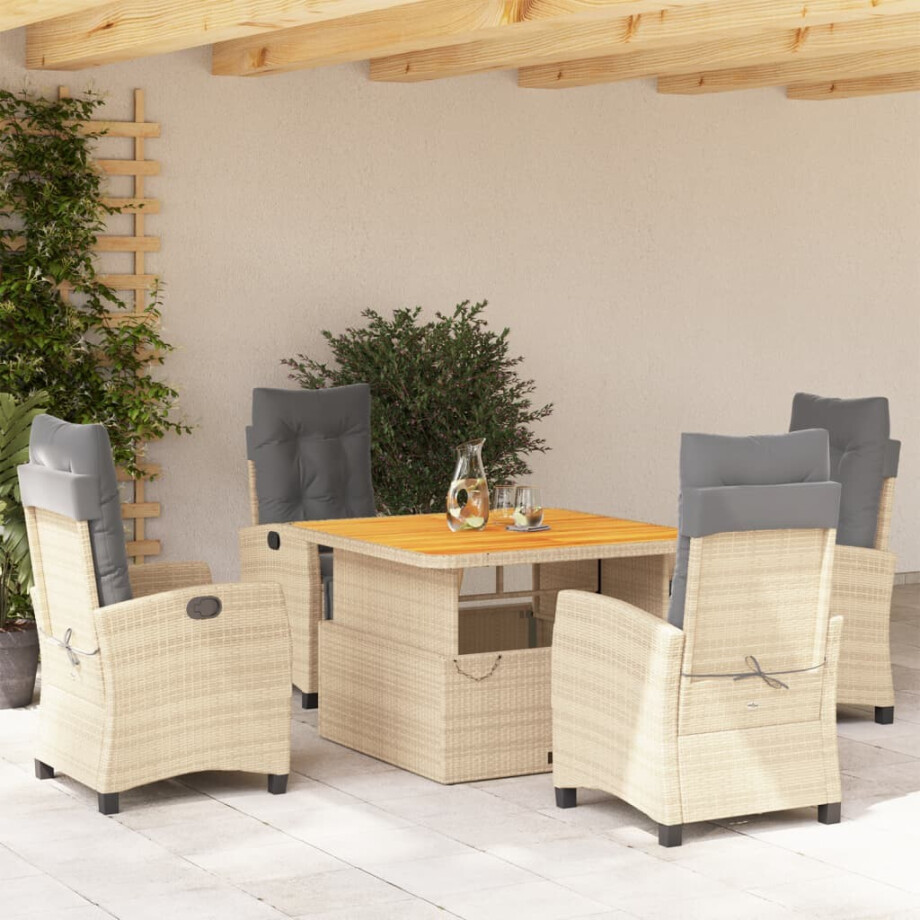 vidaXL 5-delige Tuinset met kussens poly rattan beige afbeelding 1