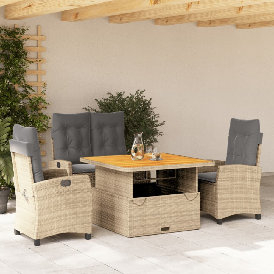 vidaXL 4-delige Tuinset met kussens poly rattan beige afbeelding 1