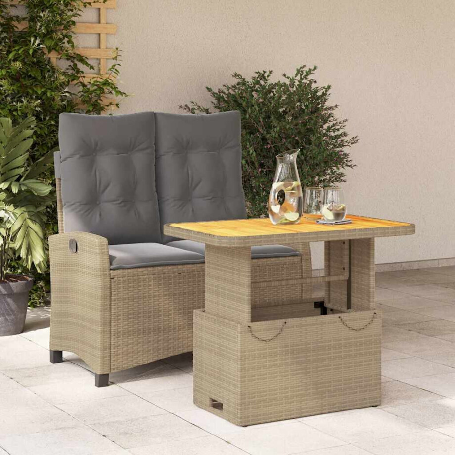 vidaXL 2-delige Tuinset met kussens poly rattan beige vidaXL 2-delige Tuinset met kussens poly rattan beige afbeelding 1