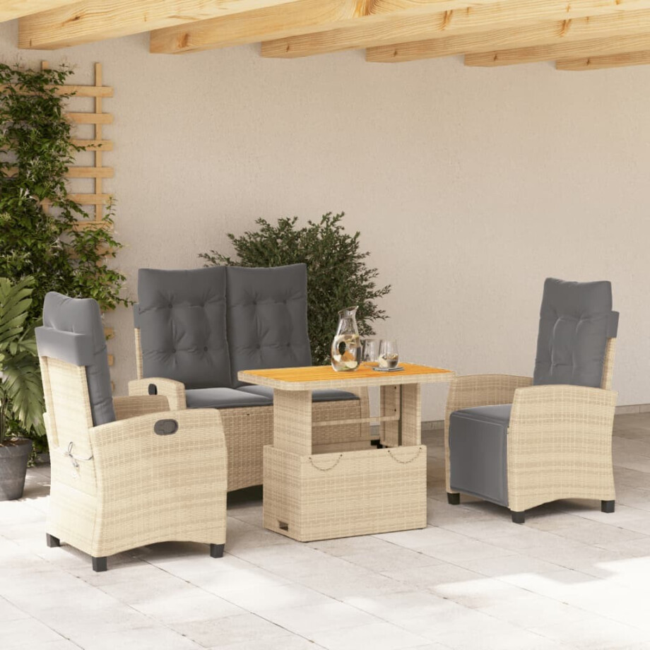 vidaXL 4-delige Tuinset met kussens poly rattan beige afbeelding 1