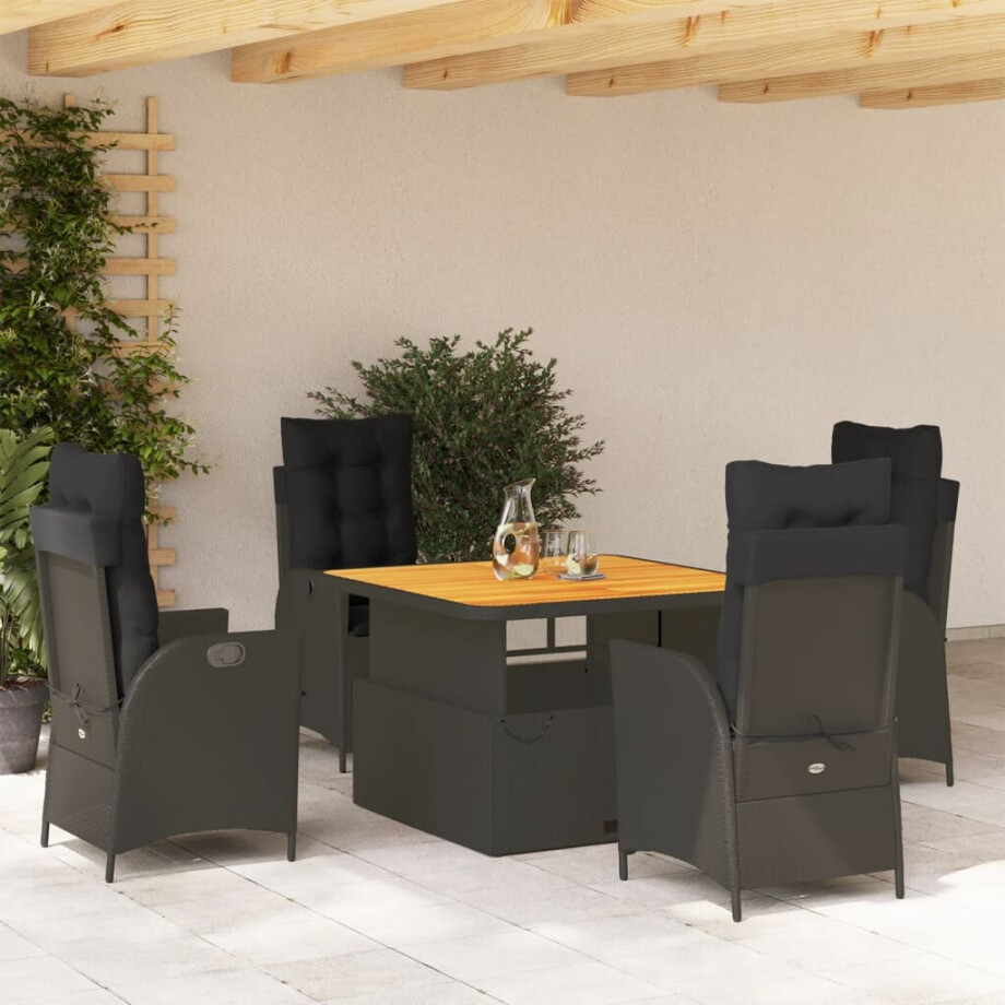 vidaXL 5-delige Tuinset met kussens poly rattan zwart afbeelding 1