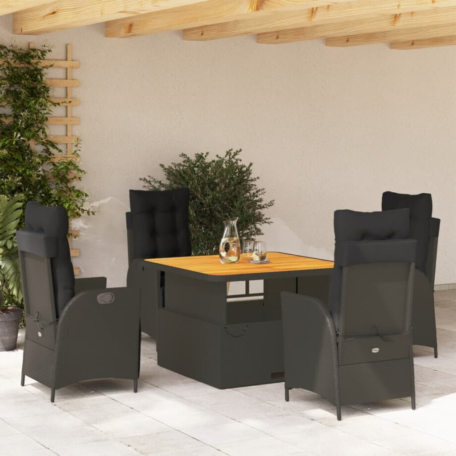 vidaXL 5-delige Tuinset met kussens poly rattan zwart afbeelding 1