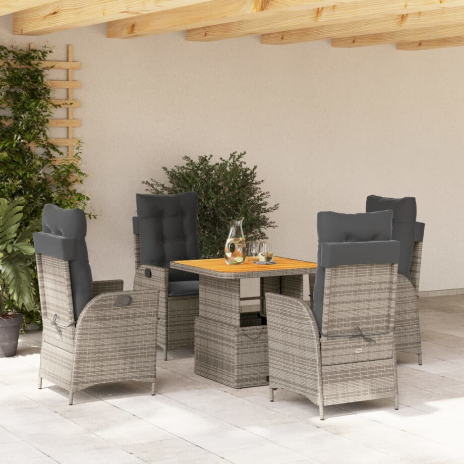 vidaXL 5-delige Tuinset met kussens poly rattan grijs afbeelding 1