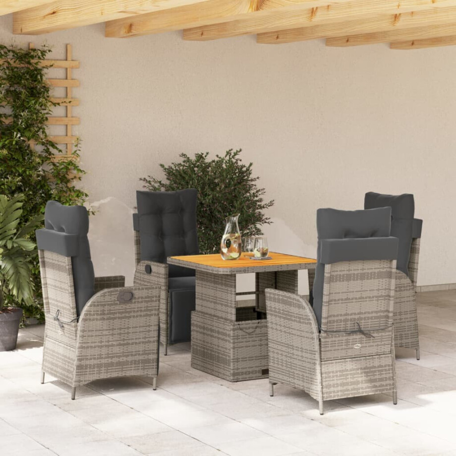 vidaXL 5-delige Tuinset met kussens poly rattan grijs afbeelding 1