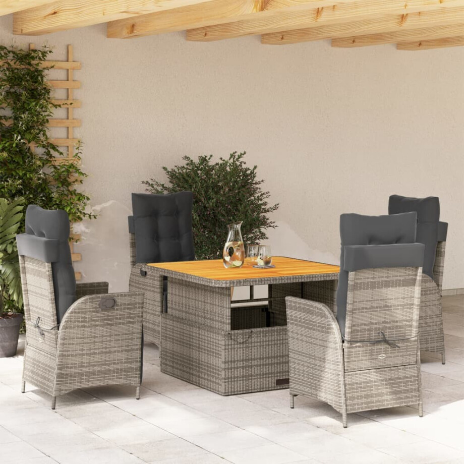 vidaXL 5-delige Tuinset met kussens poly rattan grijs afbeelding 1