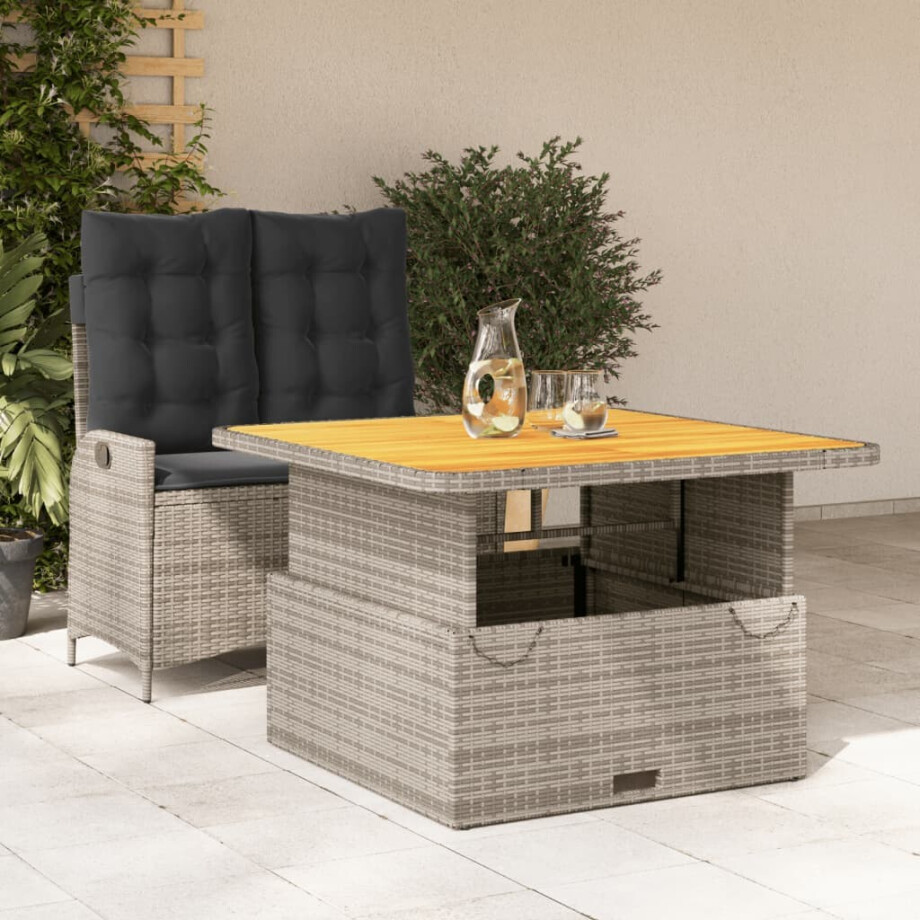vidaXL 2-delige Tuinset met kussens poly rattan grijs afbeelding 1
