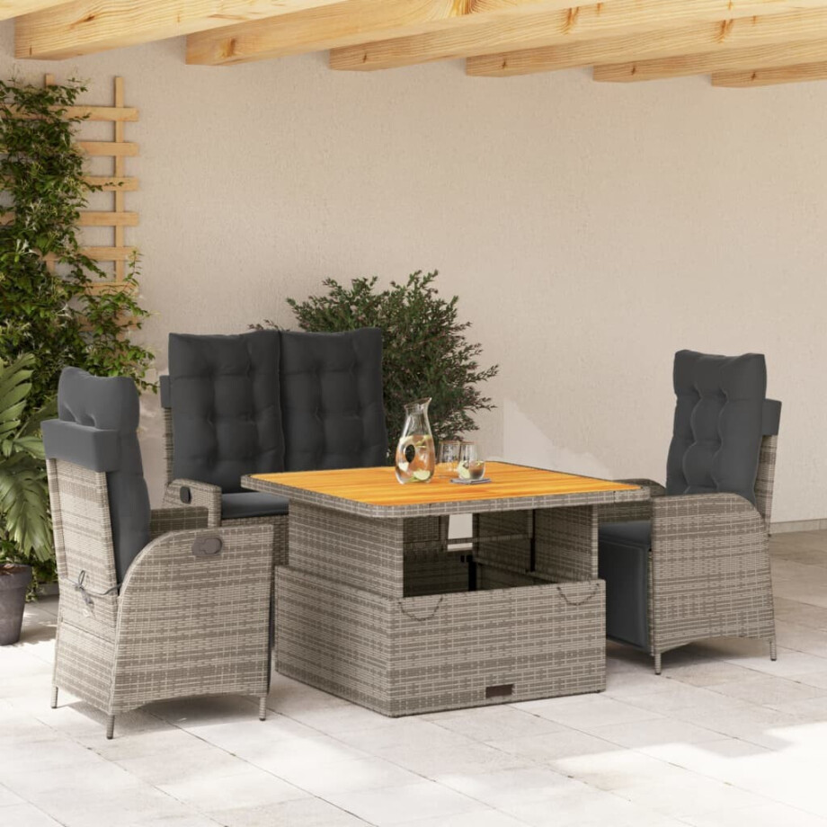 vidaXL 4-delige Tuinset met kussens poly rattan grijs afbeelding 1