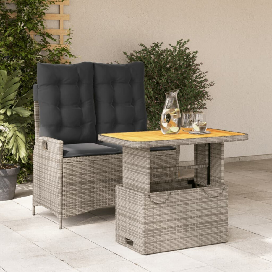 vidaXL 2-delige Tuinset met kussens poly rattan grijs afbeelding 1