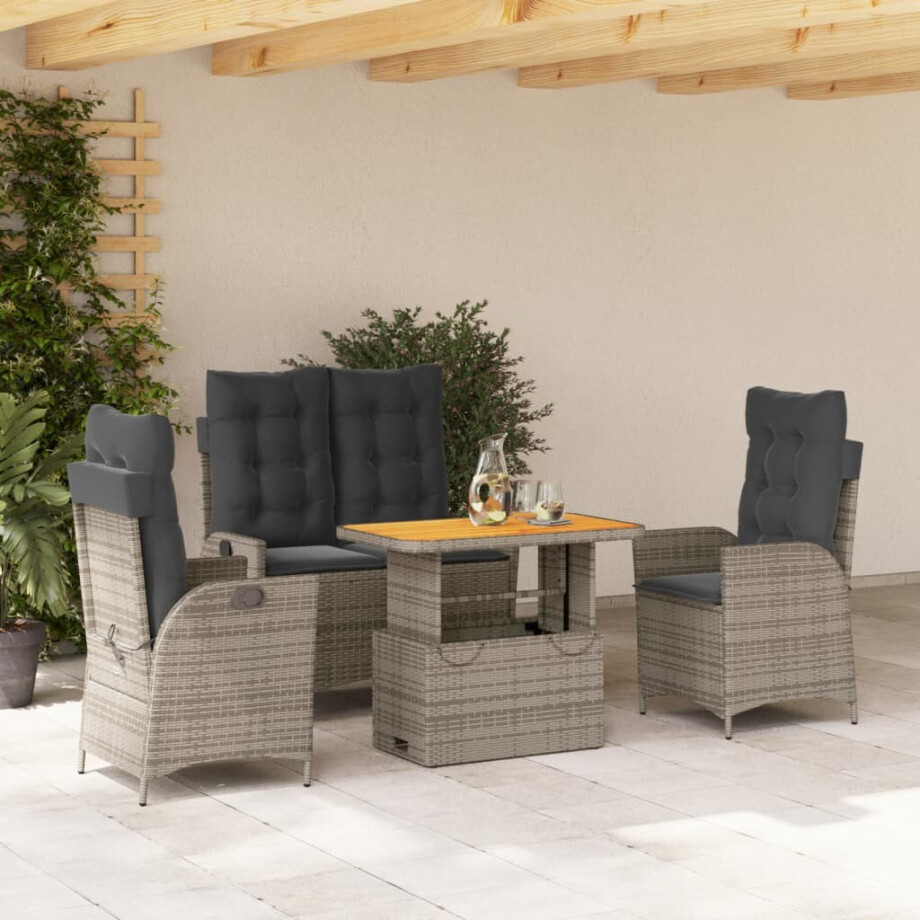 vidaXL 4-delige Tuinset met kussens poly rattan grijs afbeelding 1