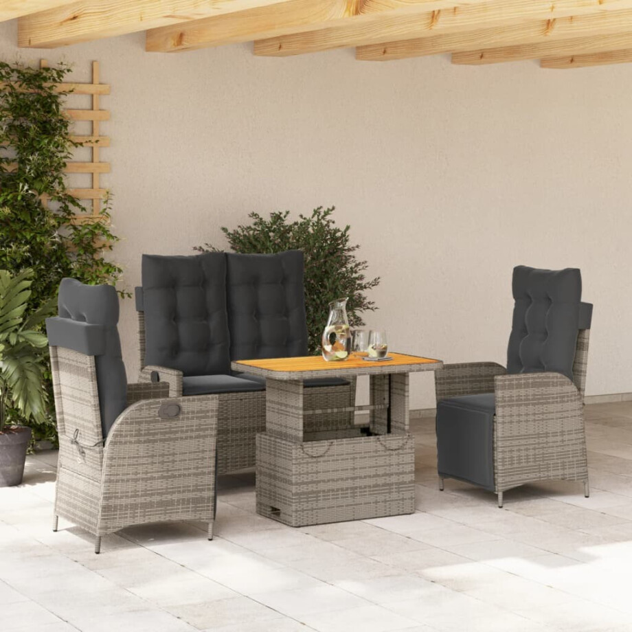 vidaXL 4-delige Tuinset met kussens poly rattan grijs afbeelding 1
