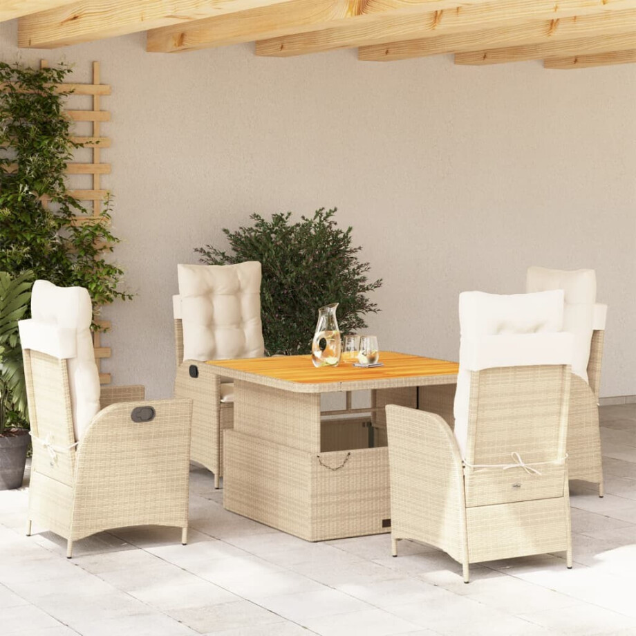 vidaXL 5-delige Tuinset met kussens poly rattan beige vidaXL 5-delige Tuinset met kussens poly rattan beige afbeelding 1