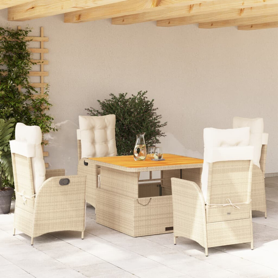 vidaXL 5-delige Tuinset met kussens poly rattan beige afbeelding 1