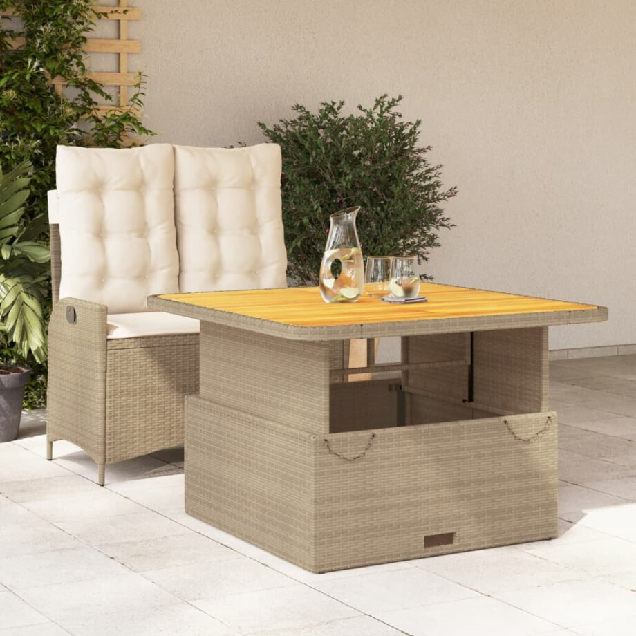 vidaXL 2-delige Tuinset met kussens poly rattan beige afbeelding 1