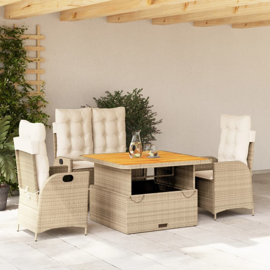 vidaXL 4-delige Tuinset met kussens poly rattan beige afbeelding 1
