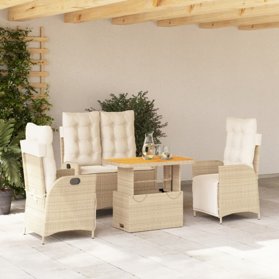 vidaXL 4-delige Tuinset met kussens poly rattan beige afbeelding 1