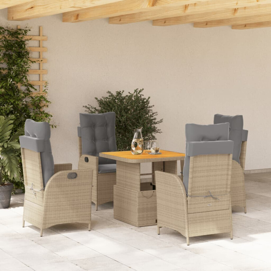 vidaXL 5-delige Tuinset met kussens poly rattan beige afbeelding 1