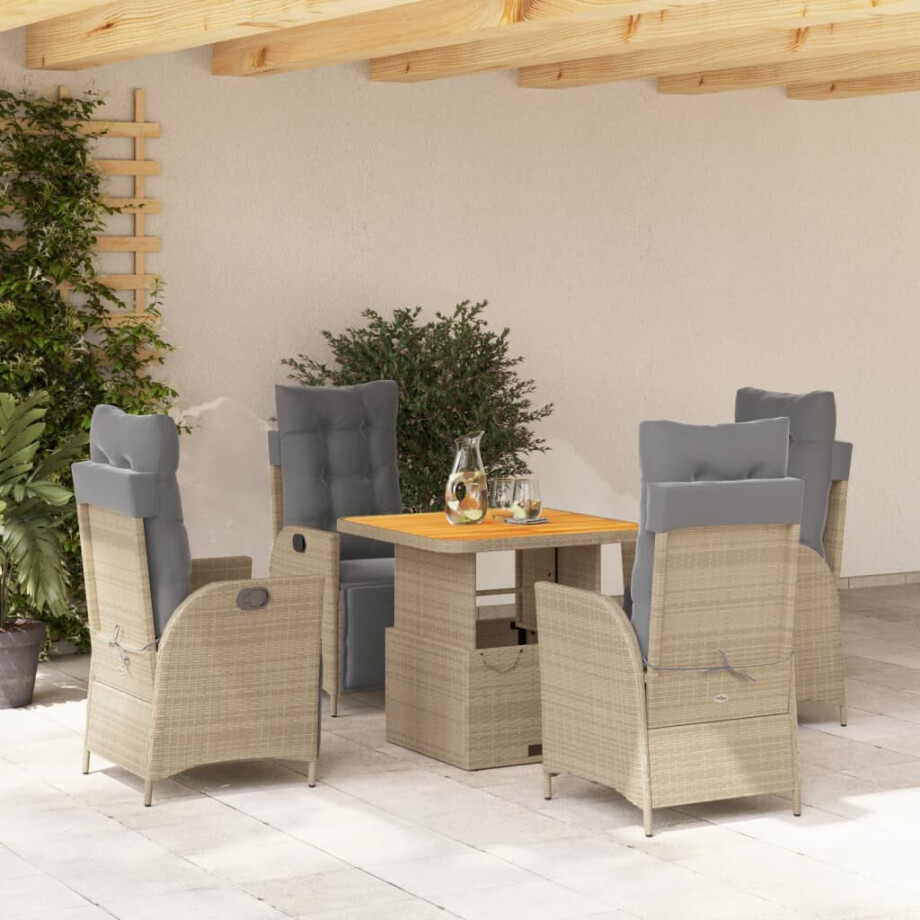 vidaXL 5-delige Tuinset met kussens poly rattan beige afbeelding 1