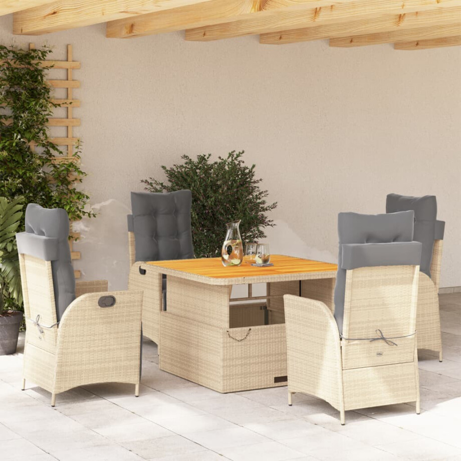 vidaXL 5-delige Tuinset met kussens poly rattan beige afbeelding 1