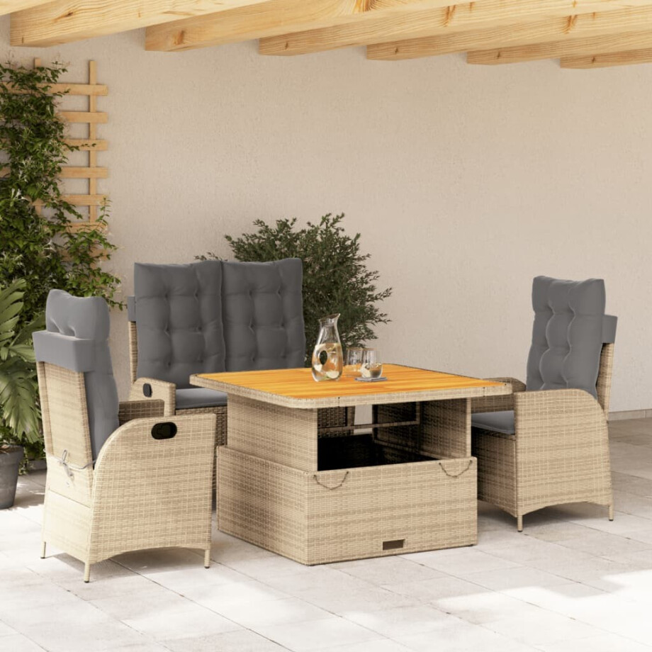 vidaXL 4-delige Tuinset met kussens poly rattan beige afbeelding 1
