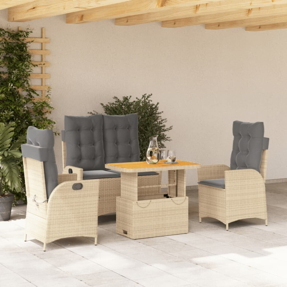 vidaXL 4-delige Tuinset met kussens poly rattan beige afbeelding 1