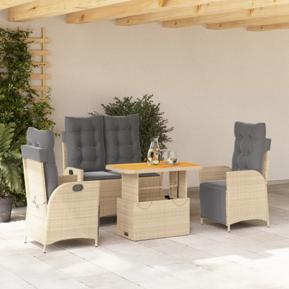 vidaXL 4-delige Tuinset met kussens poly rattan beige afbeelding 1