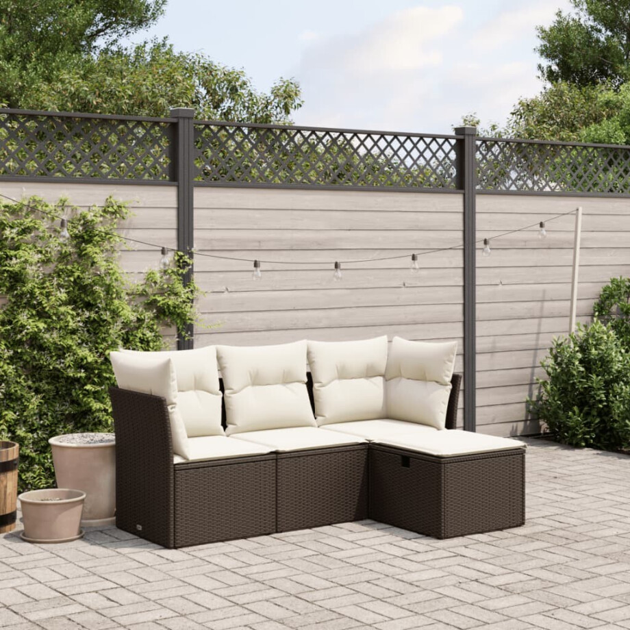 vidaXL 4-delige Loungeset met kussens poly rattan bruin afbeelding 1