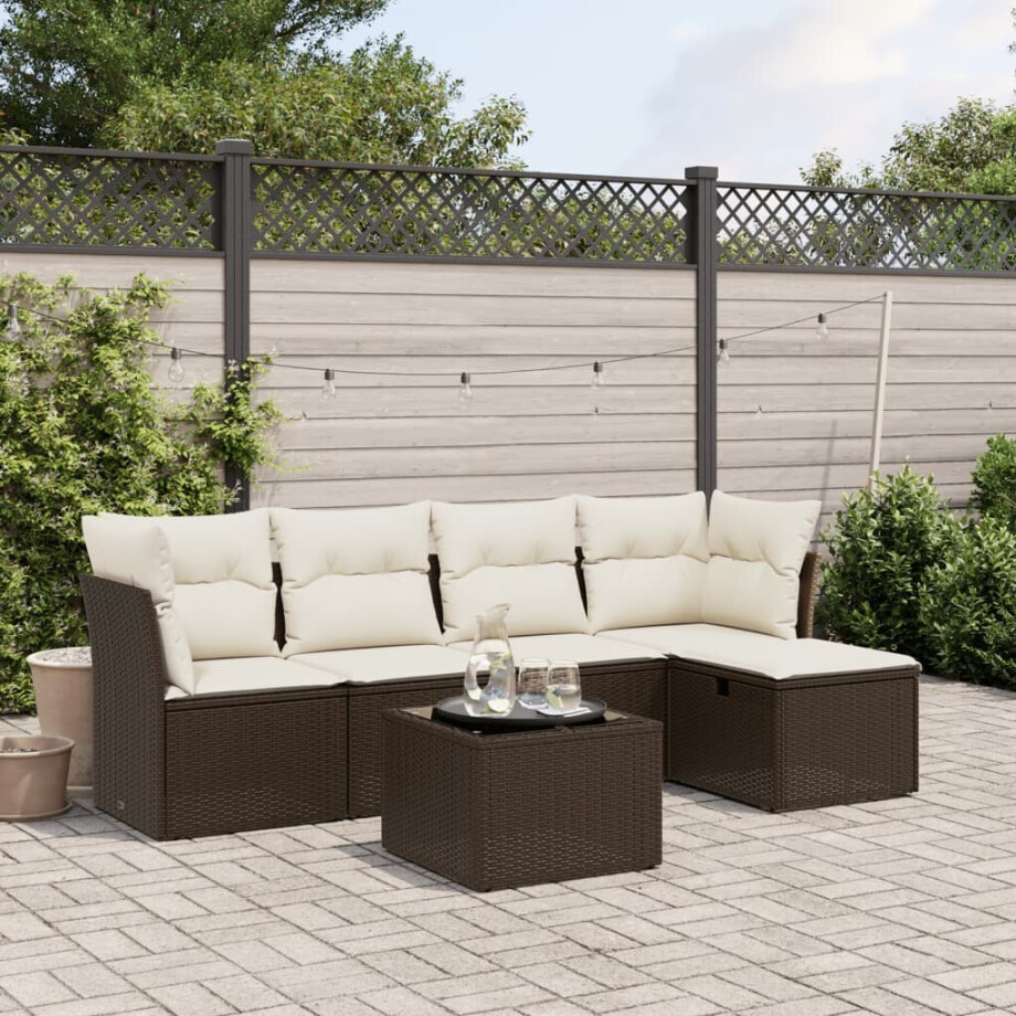 vidaXL 6-delige Loungeset met kussens poly rattan bruin afbeelding 1