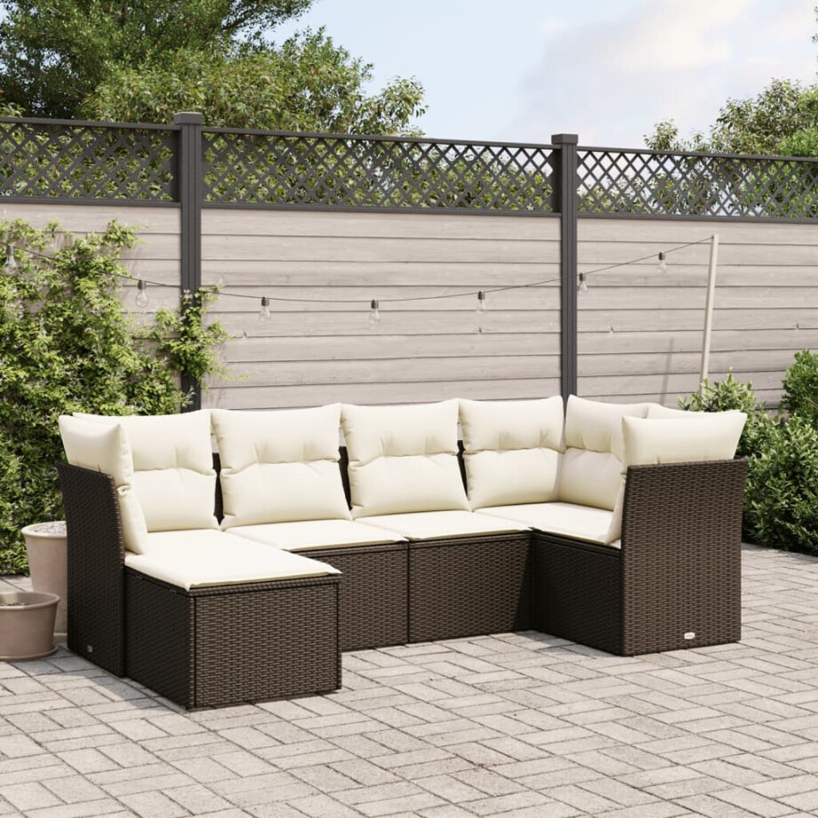 vidaXL 6-delige Loungeset met kussens poly rattan bruin afbeelding 1