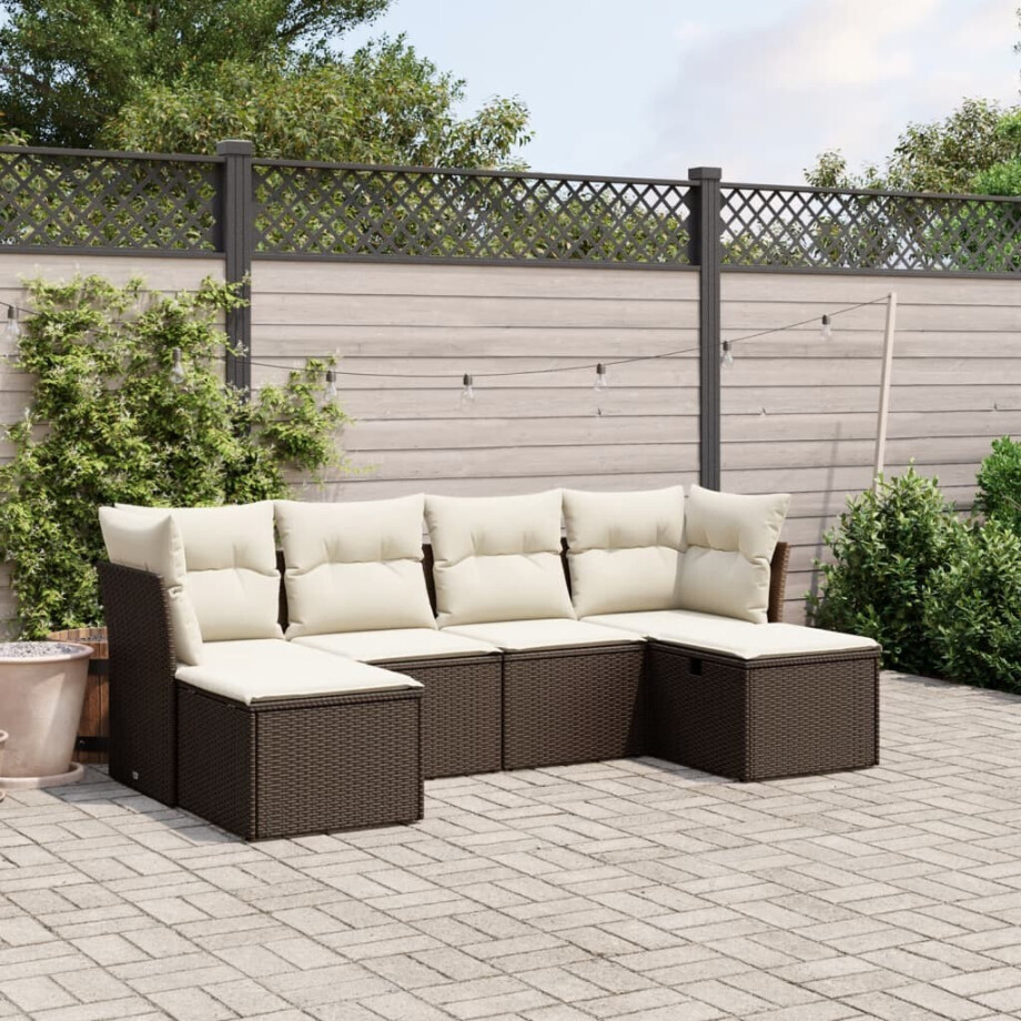 vidaXL 6-delige Loungeset met kussens poly rattan bruin afbeelding 1