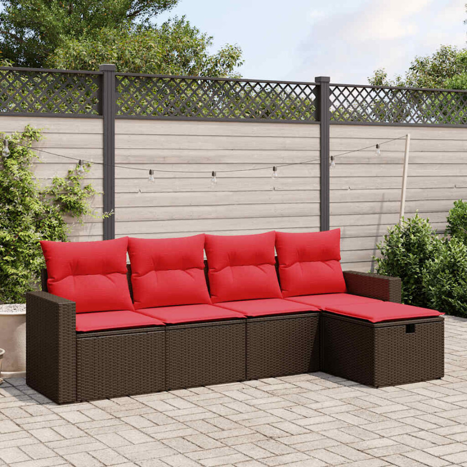 vidaXL 5-delige tuinbankset met kussens, bruin polyrotan vidaXL 5-delige tuinbankset met kussens, bruin polyrotan afbeelding 1