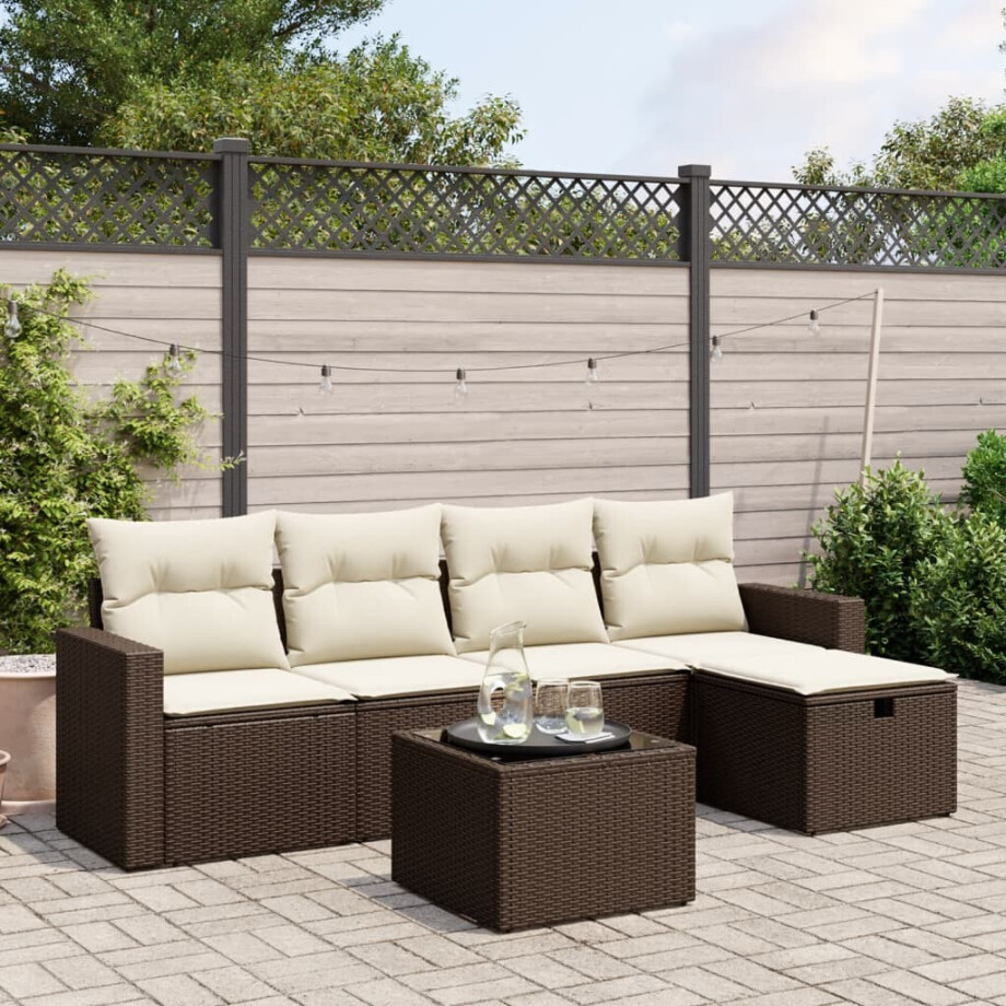 vidaXL 6-delige Loungeset met kussens poly rattan bruin afbeelding 1