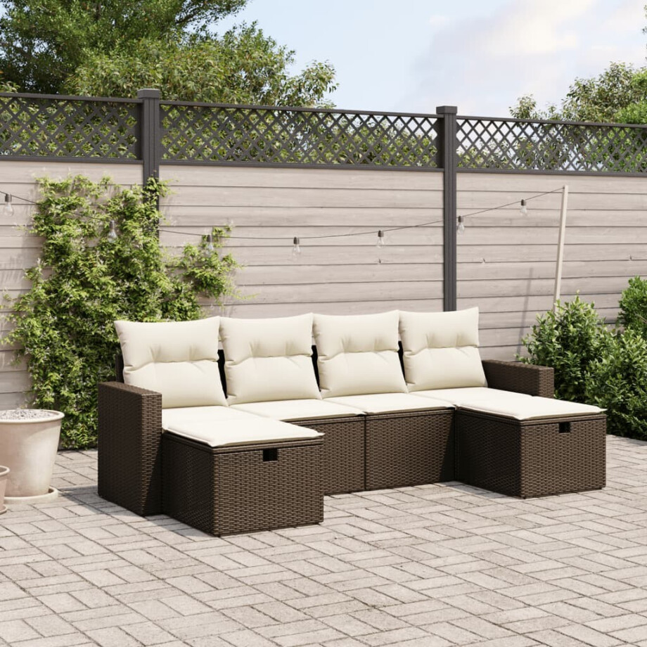 vidaXL 6-delige Loungeset met kussens poly rattan bruin afbeelding 1