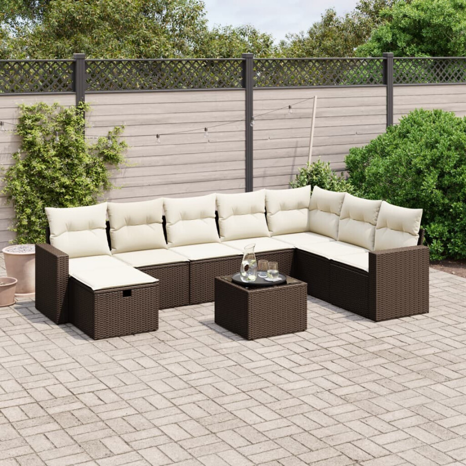 vidaXL 9-delige Loungeset met kussens poly rattan bruin afbeelding 1