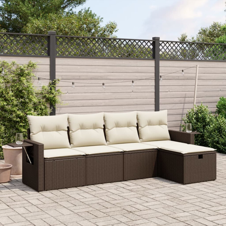 vidaXL 5-delige Loungeset met kussens poly rattan bruin afbeelding 1