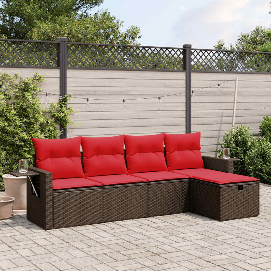 vidaXL 5-delige tuinbankset met kussens, bruin polyrotan vidaXL 5-delige tuinbankset met kussens, bruin polyrotan afbeelding 1