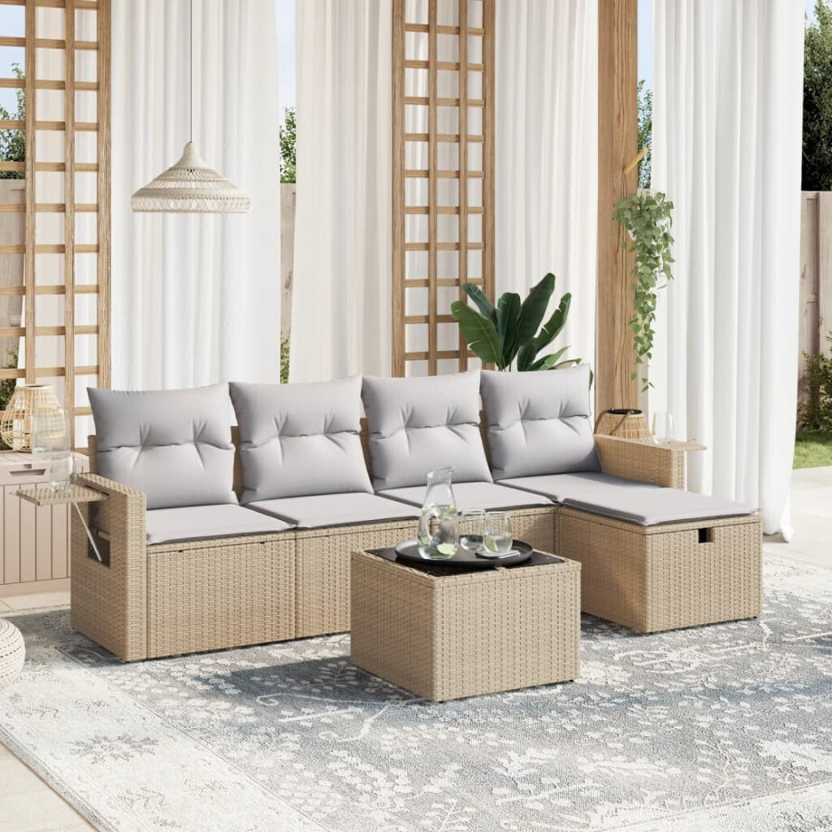 vidaXL 6-delige Loungeset met kussens poly rattan gemengd beige vidaXL 6-delige Loungeset met kussens poly rattan gemengd beige afbeelding 1