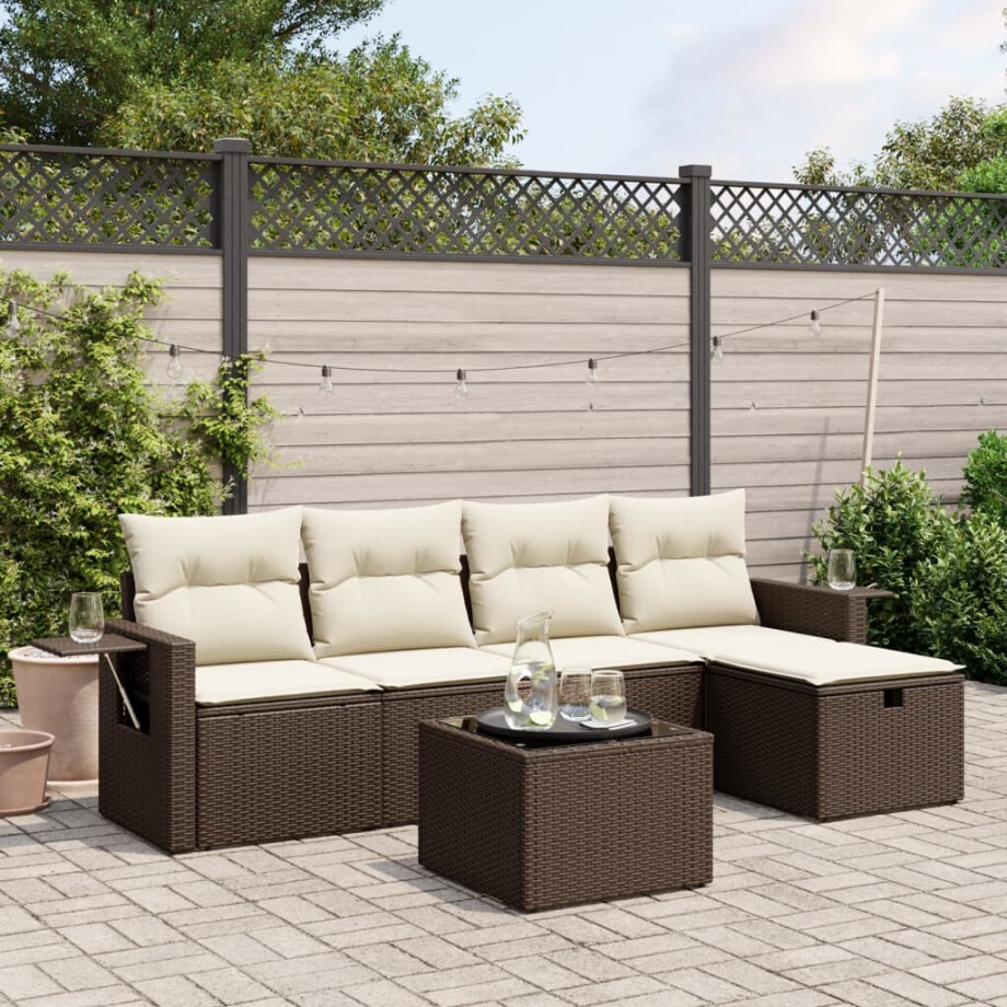 vidaXL 6-delige Loungeset met kussens poly rattan bruin afbeelding 1