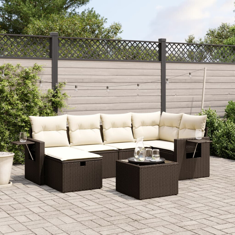vidaXL 6-delige Loungeset met kussens poly rattan bruin afbeelding 1