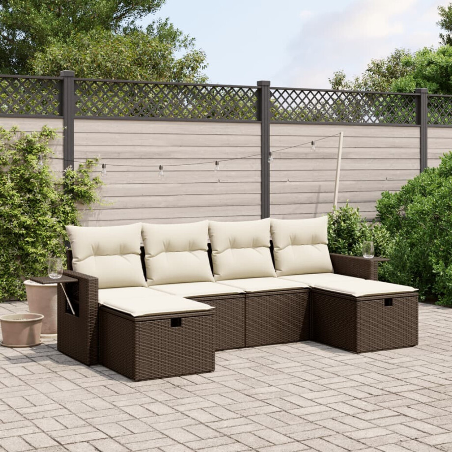 vidaXL 6-delige Loungeset met kussens poly rattan bruin afbeelding 1