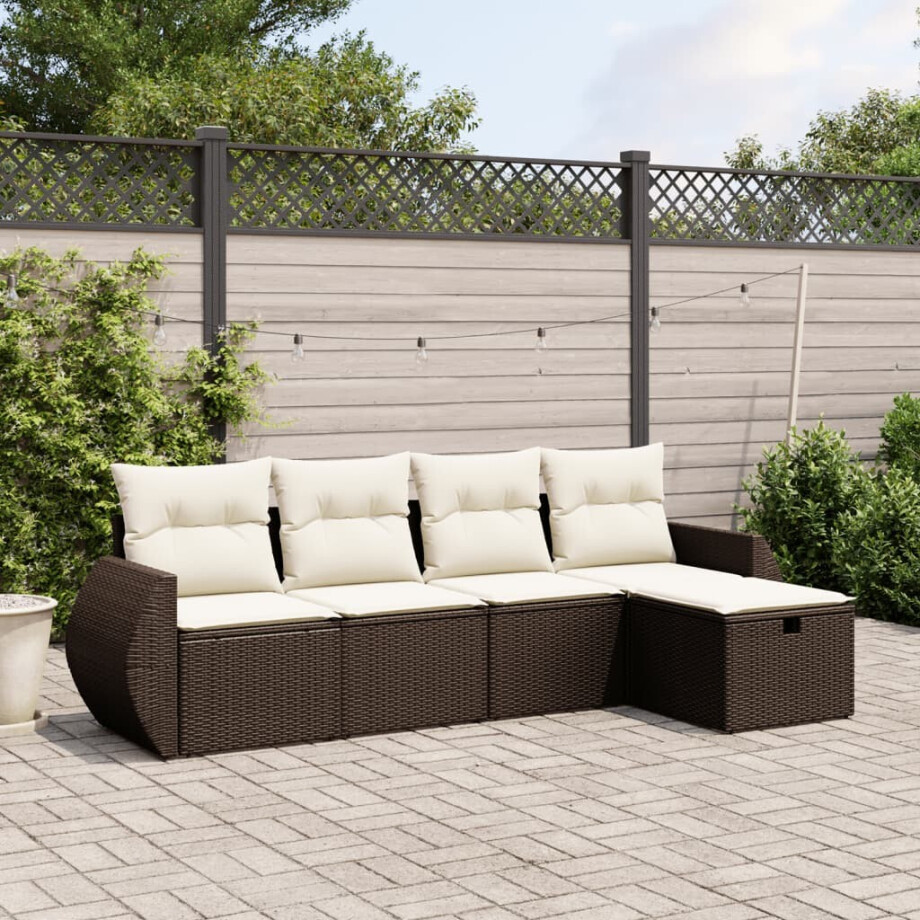 vidaXL 5-delige Loungeset met kussens poly rattan bruin afbeelding 1