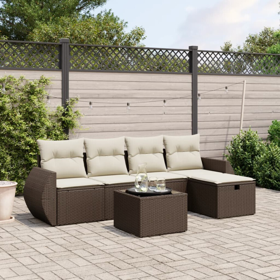 vidaXL 6-delige Loungeset met kussens poly rattan bruin afbeelding 1