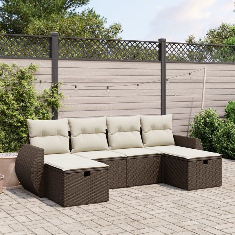 vidaXL 6-delige Loungeset met kussens poly rattan bruin afbeelding 1