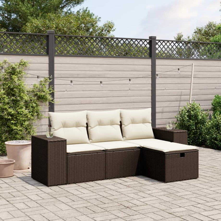 vidaXL 4-delige Loungeset met kussens poly rattan bruin afbeelding 1