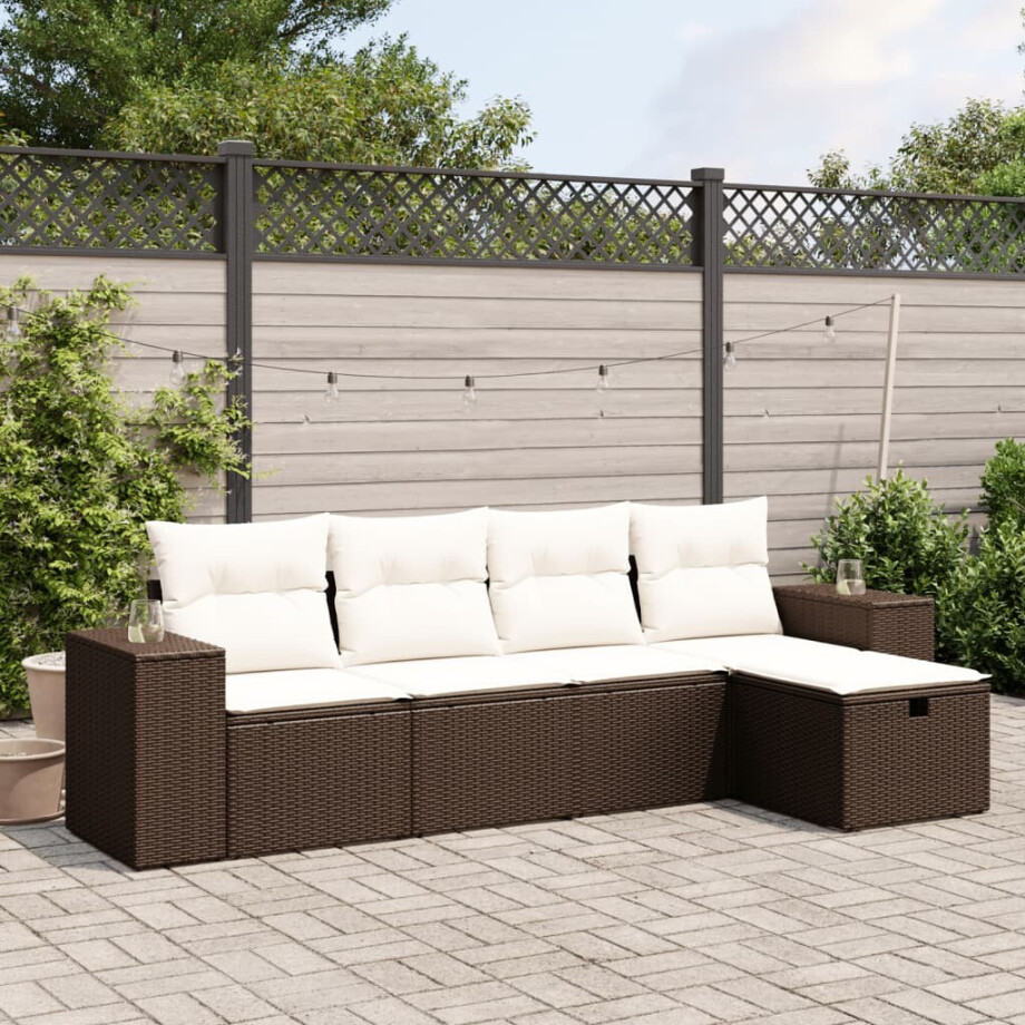 vidaXL 5-delige Loungeset met kussens poly rattan bruin afbeelding 1