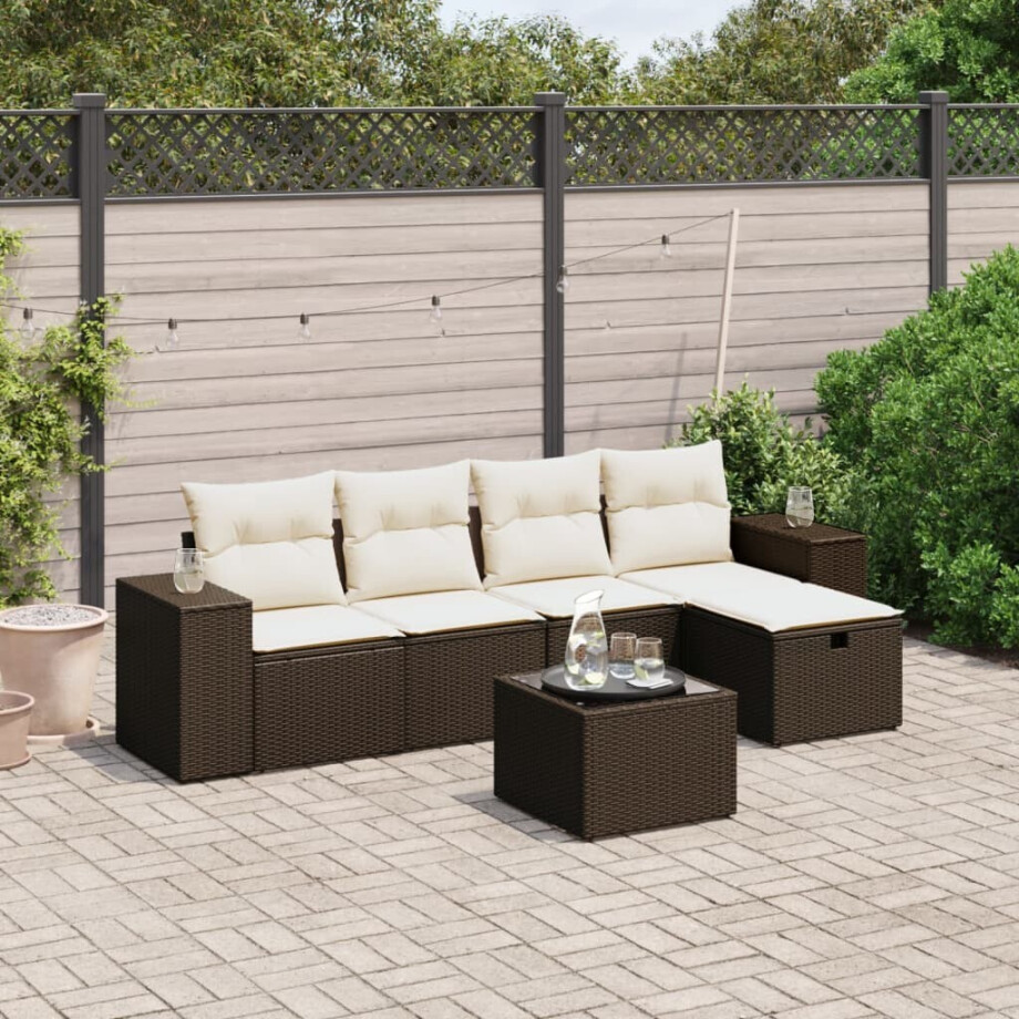vidaXL 6-delige Loungeset met kussens poly rattan bruin afbeelding 1