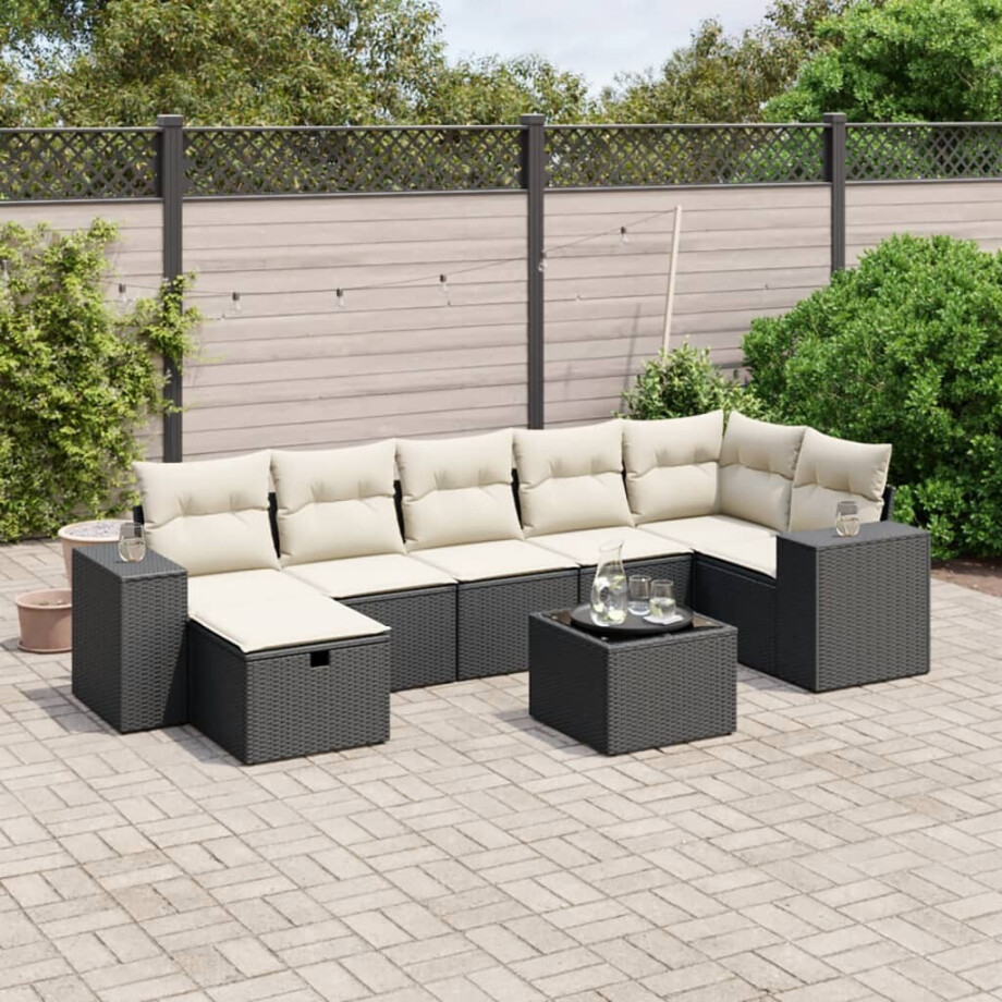 vidaXL 8-delige Loungeset met kussens poly rattan zwart afbeelding 1