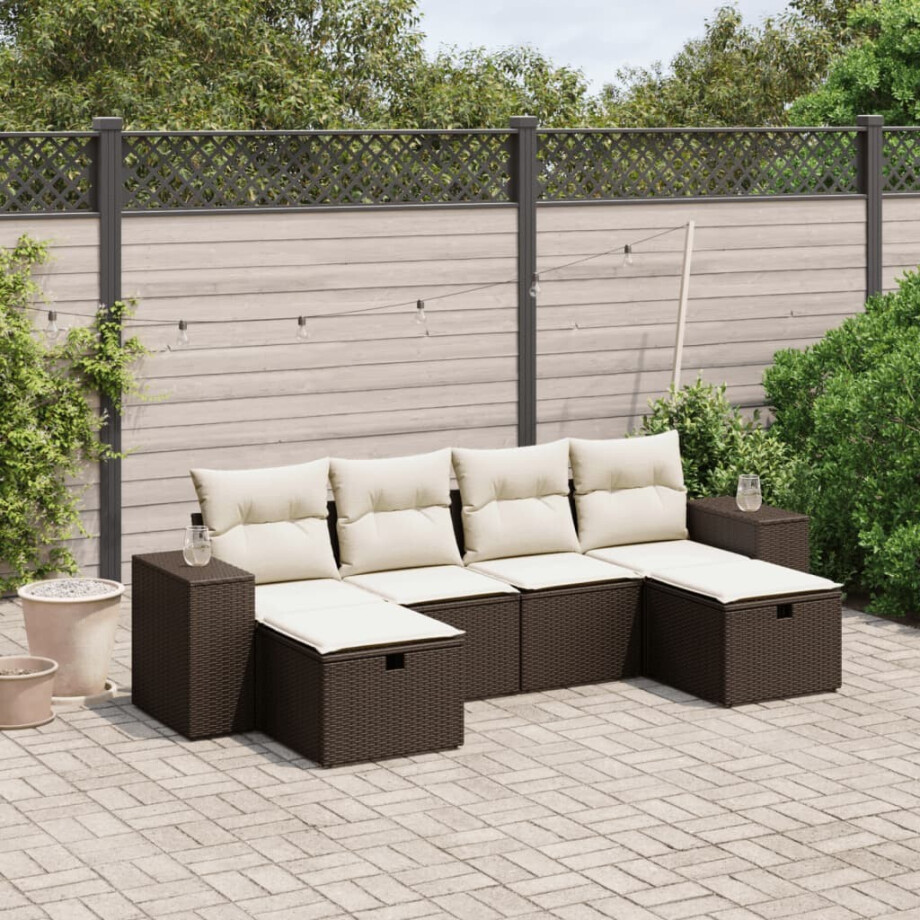 vidaXL 6-delige Loungeset met kussens poly rattan bruin afbeelding 1