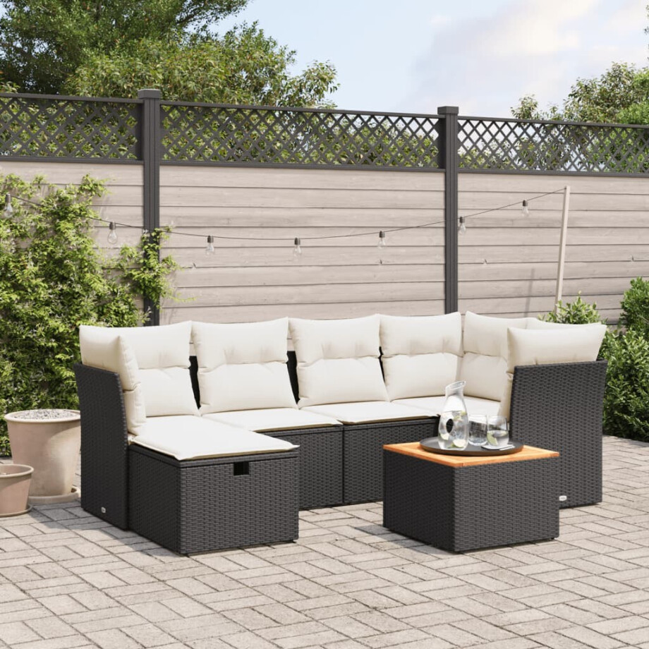 vidaXL 7-delige Loungeset met kussens poly rattan zwart vidaXL 7-delige Loungeset met kussens poly rattan zwart afbeelding 1